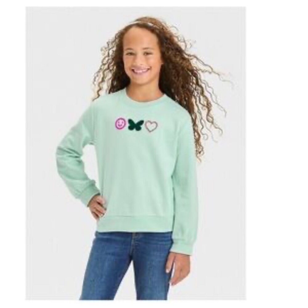 Cat & Jack Girls' French Terry 'Icons' Pullover Sweater with embroidered 14 NWT